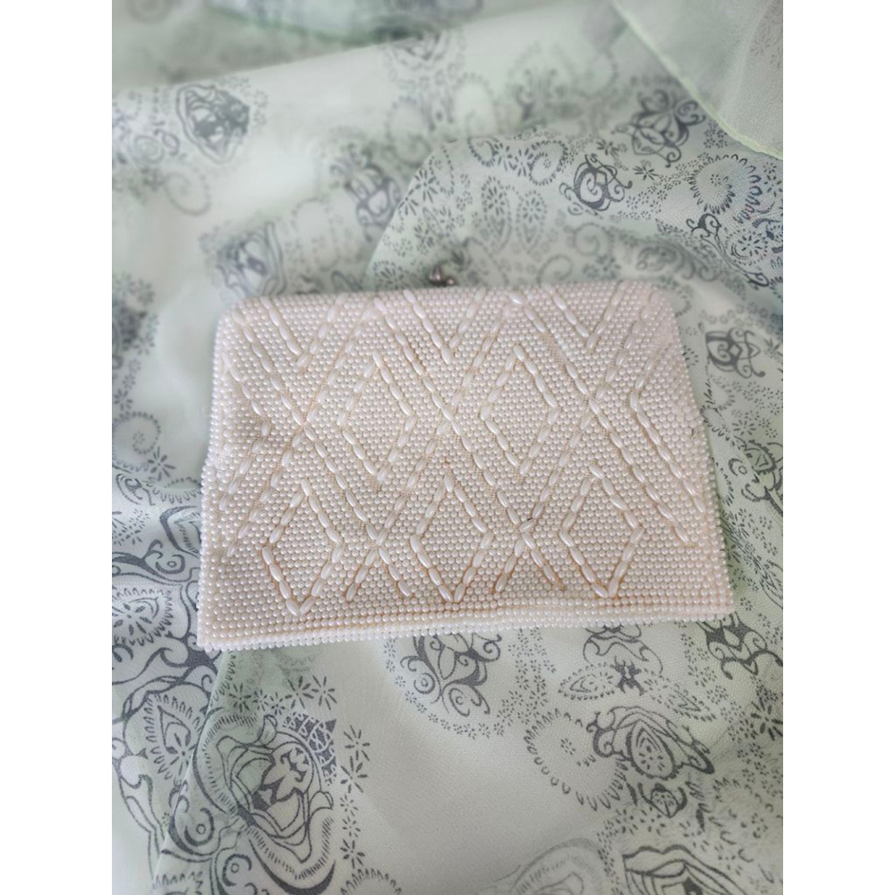 Vintage White Beaded Clutch
